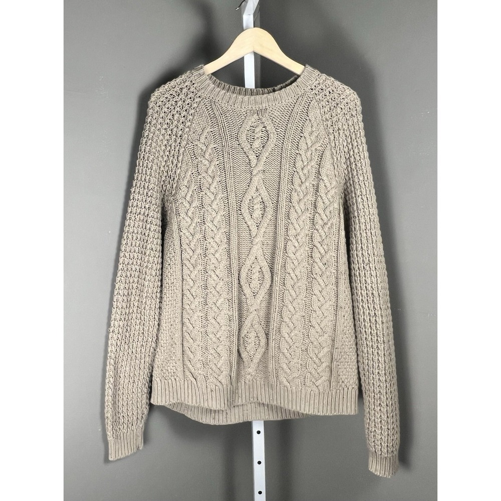 Lucky Brand Fisherman Cable Knit Pull on Sweater in Taupe SZ L Cotton Blend